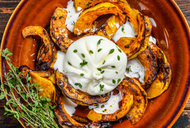 Illustration de Potimarron rôti à l’ail & burrata