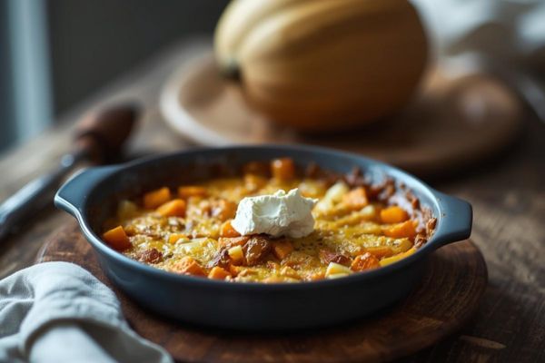Illustration de Gratin Poireaux & Butternut au chèvre